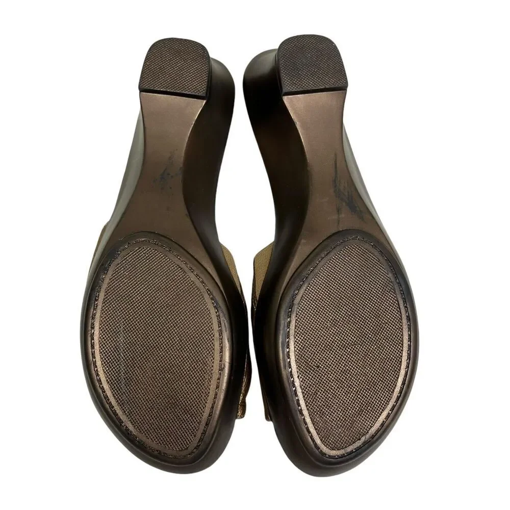 Talbots Womens Wedge Sandals Mule Leather Gold Bronze Cushioned Footbed Sz 8.5AA